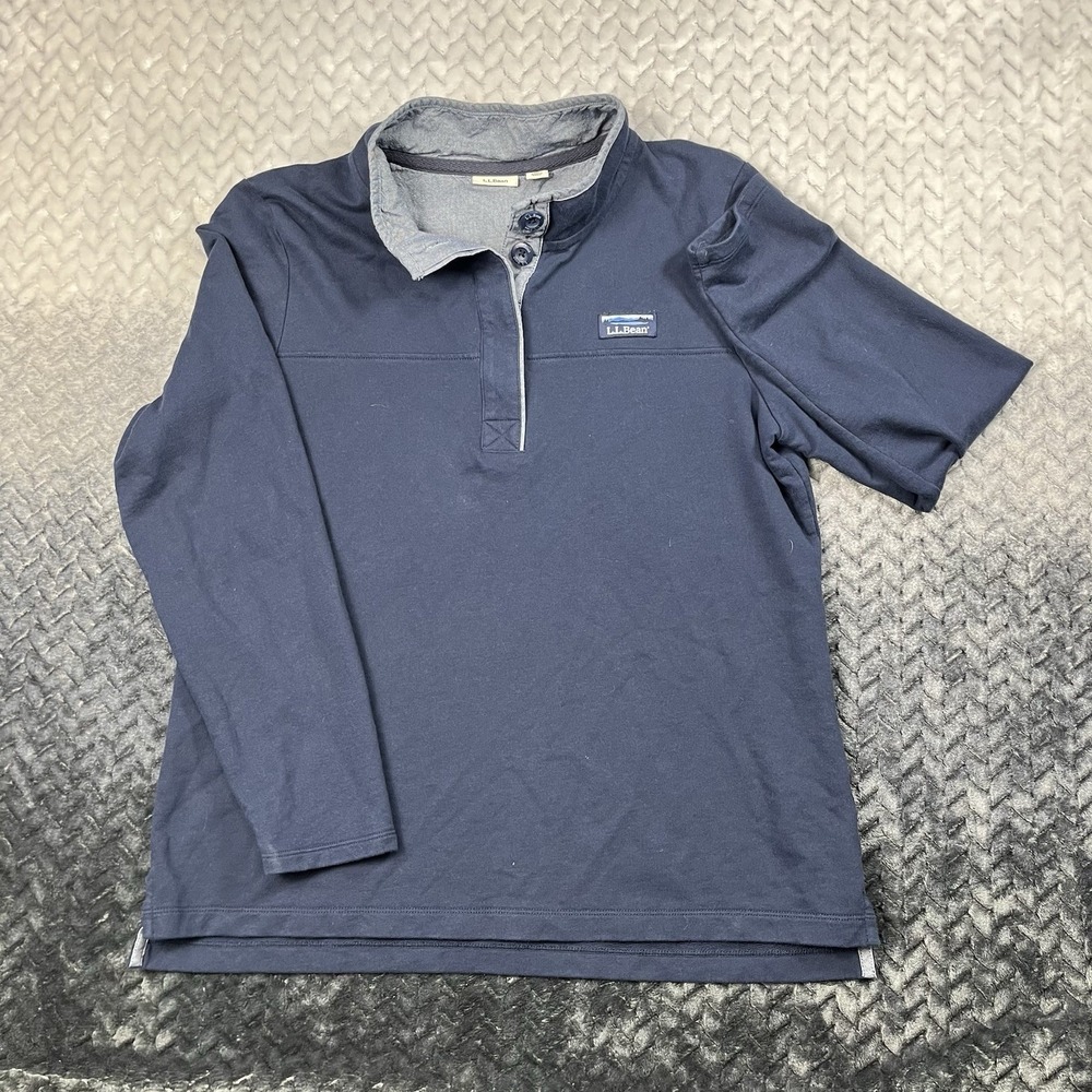 L.L. Bean 501541 Womens Shirt‎ Cotton Rugby Size XL Blue w/ Chambray Neckline